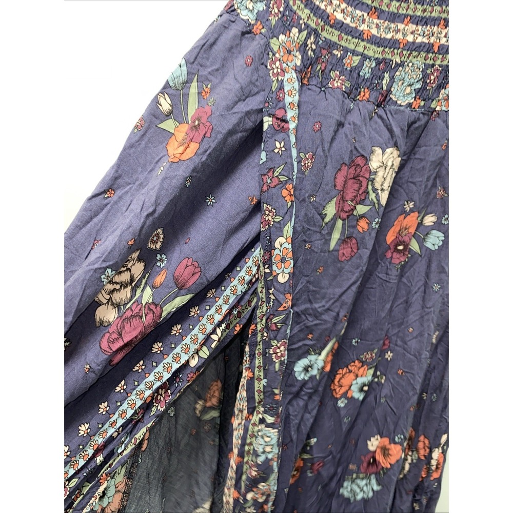 Jaase Small Blue Purplish Floral Boho Off Shoulder Smocked Midi Dress Beautiful - Picture 4 of 11